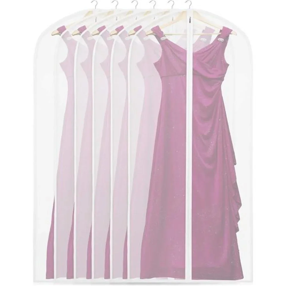 6 Pack - 60-Inch Translucent Garment Bags with Zipper for Suits,Dresses,Costumes